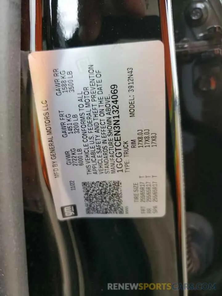 14 Photograph of a damaged car 1GCGTCEN3N1324069 CHEVROLET COLORADO 2022