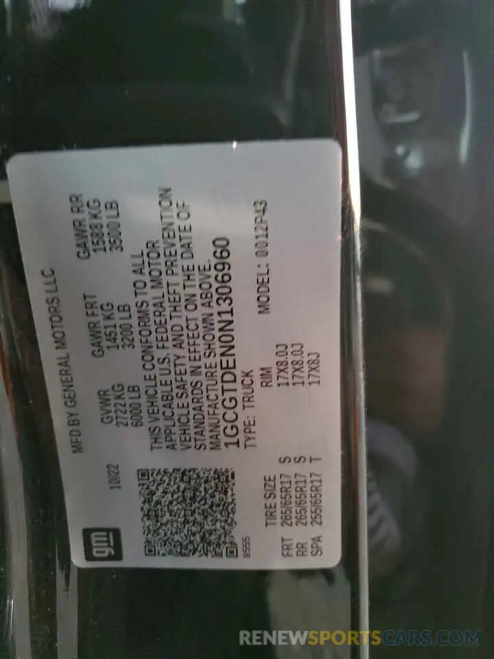 13 Фотография поврежденного автомобиля 1GCGTDEN0N1306960 CHEVROLET COLORADO 2022
