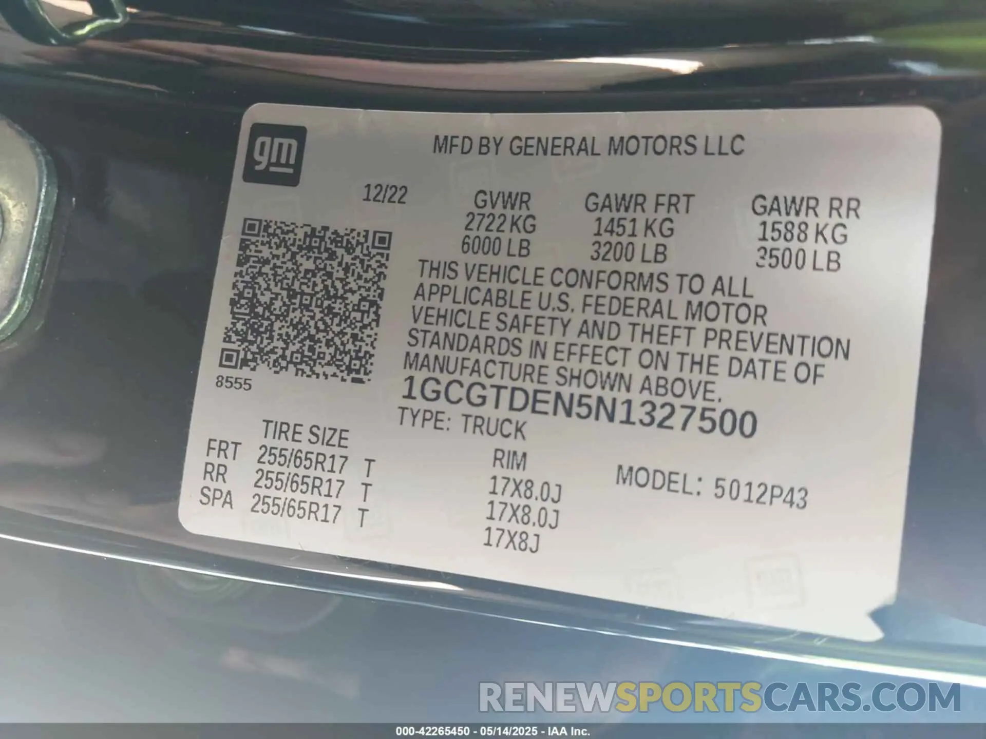 9 Photograph of a damaged car 1GCGTDEN5N1327500 CHEVROLET COLORADO 2022