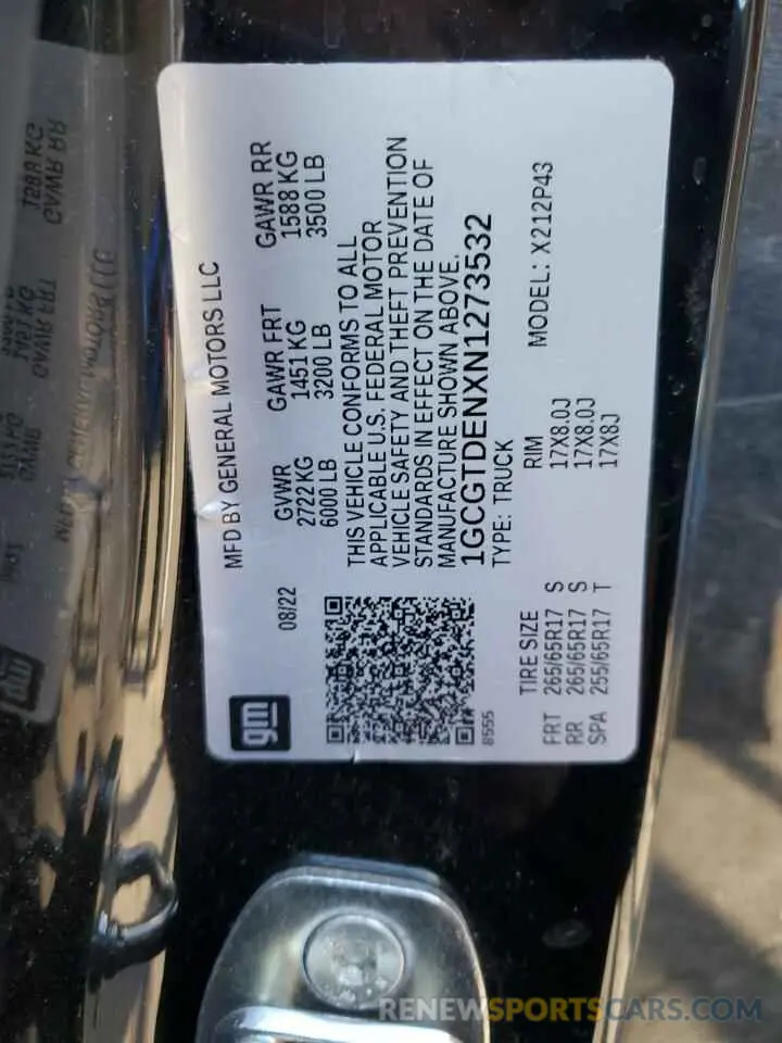 12 Photograph of a damaged car 1GCGTDENXN1273532 CHEVROLET COLORADO 2022