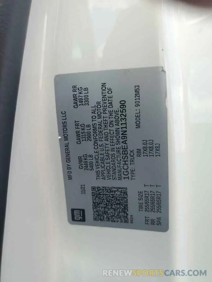 12 Photograph of a damaged car 1GCHSBEA9N1132590 CHEVROLET COLORADO 2022