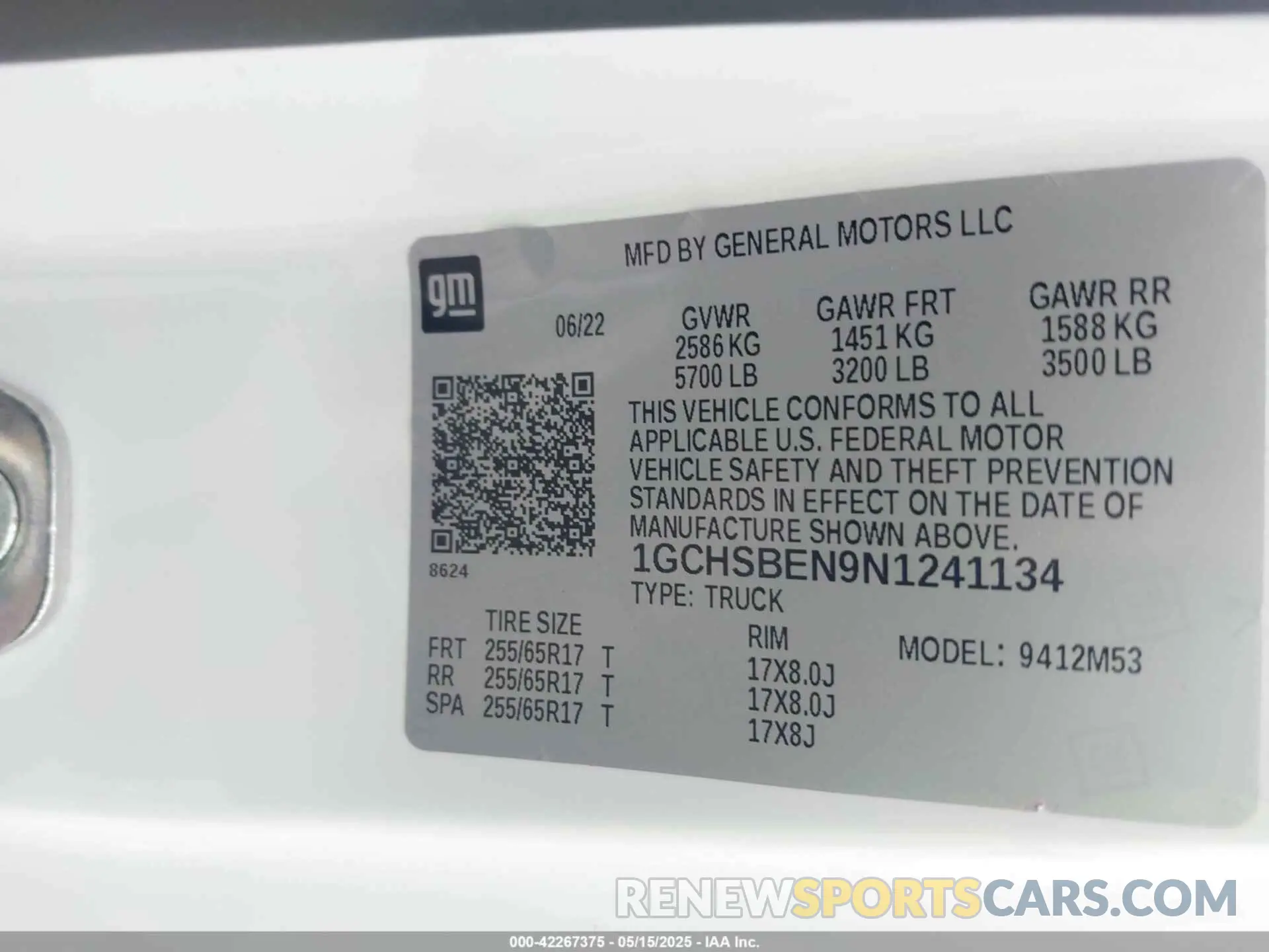 9 Photograph of a damaged car 1GCHSBEN9N1241134 CHEVROLET COLORADO 2022