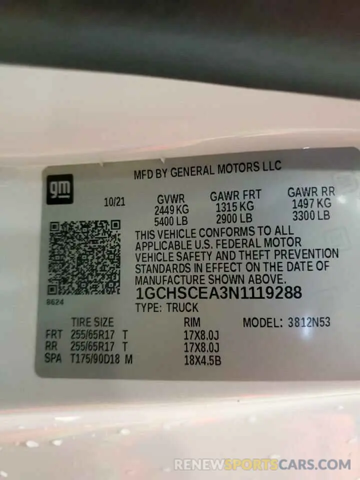 12 Photograph of a damaged car 1GCHSCEA3N1119288 CHEVROLET COLORADO 2022