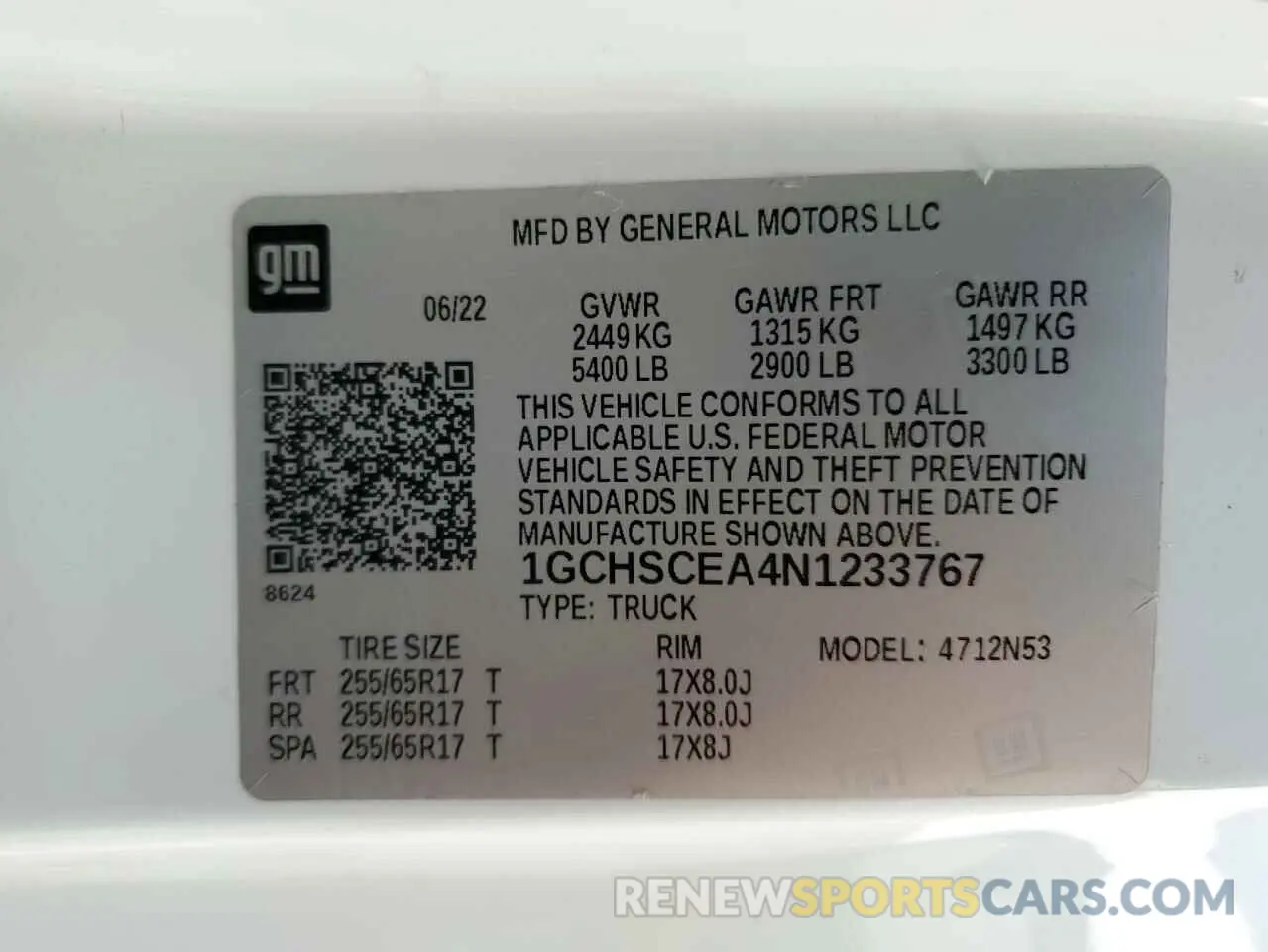 12 Фотография поврежденного автомобиля 1GCHSCEA4N1233767 CHEVROLET COLORADO 2022
