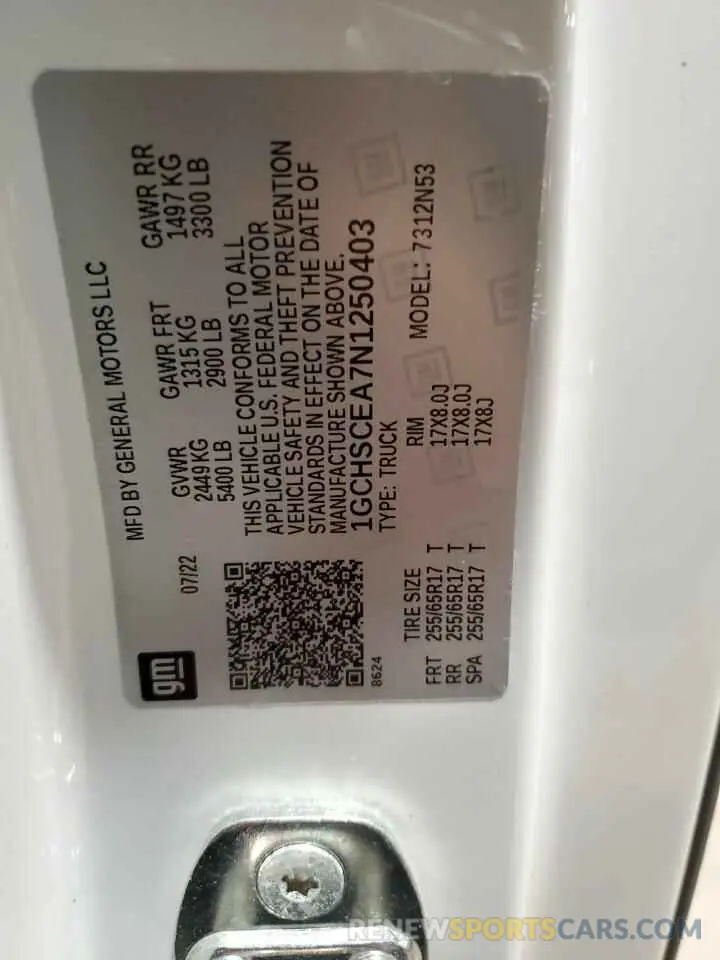 13 Photograph of a damaged car 1GCHSCEA7N1250403 CHEVROLET COLORADO 2022