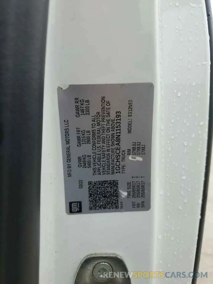 12 Фотография поврежденного автомобиля 1GCHSCEA8N1153193 CHEVROLET COLORADO 2022