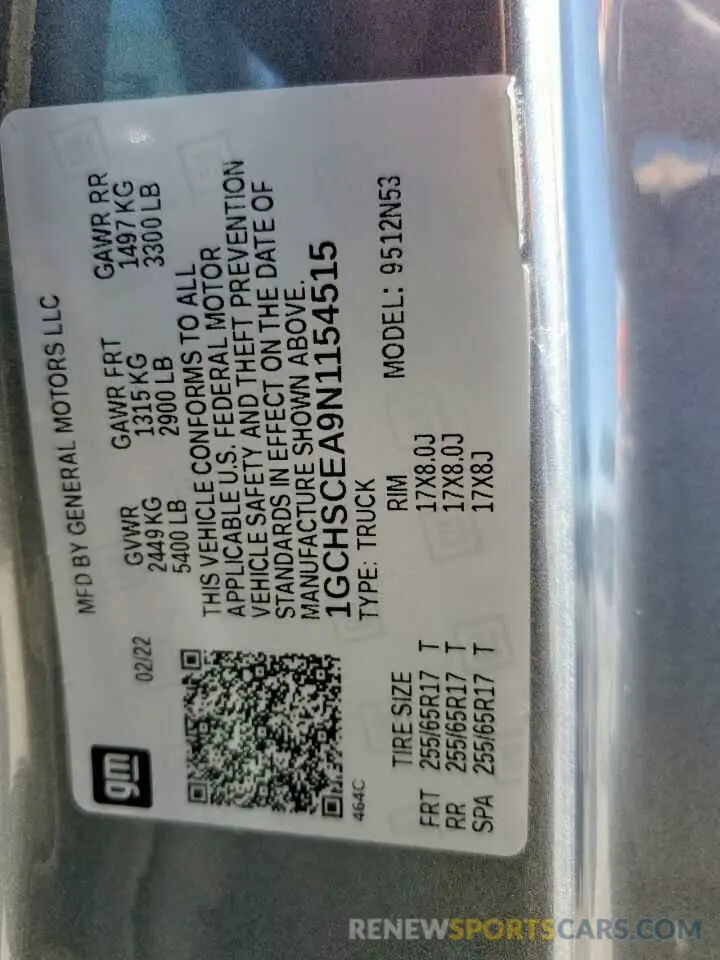 12 Фотография поврежденного автомобиля 1GCHSCEA9N1154515 CHEVROLET COLORADO 2022