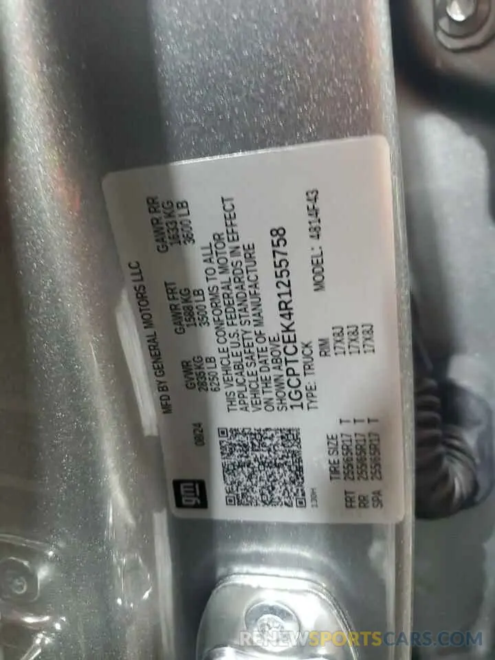 12 Фотография поврежденного автомобиля 1GCPTCEK4R1255758 CHEVROLET COLORADO 2024