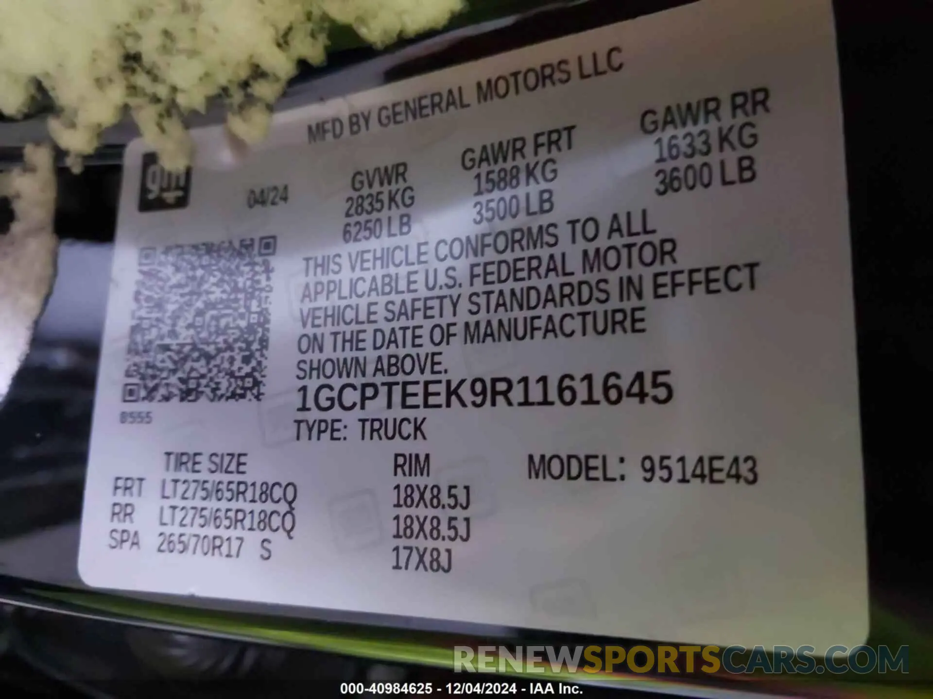 9 Фотография поврежденного автомобиля 1GCPTEEK9R1161645 CHEVROLET COLORADO 2024
