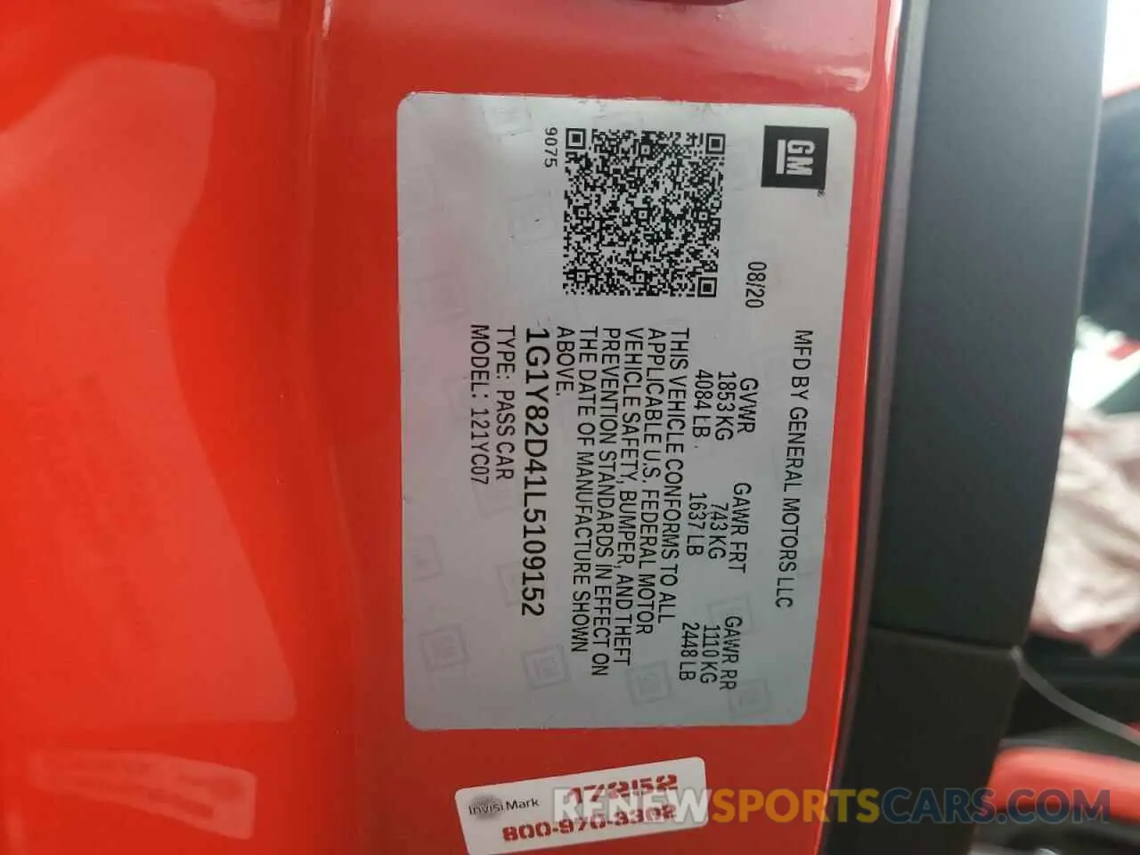 12 Фотография поврежденного автомобиля 1G1Y82D41L5109152 CHEVROLET CORVETTE 2020