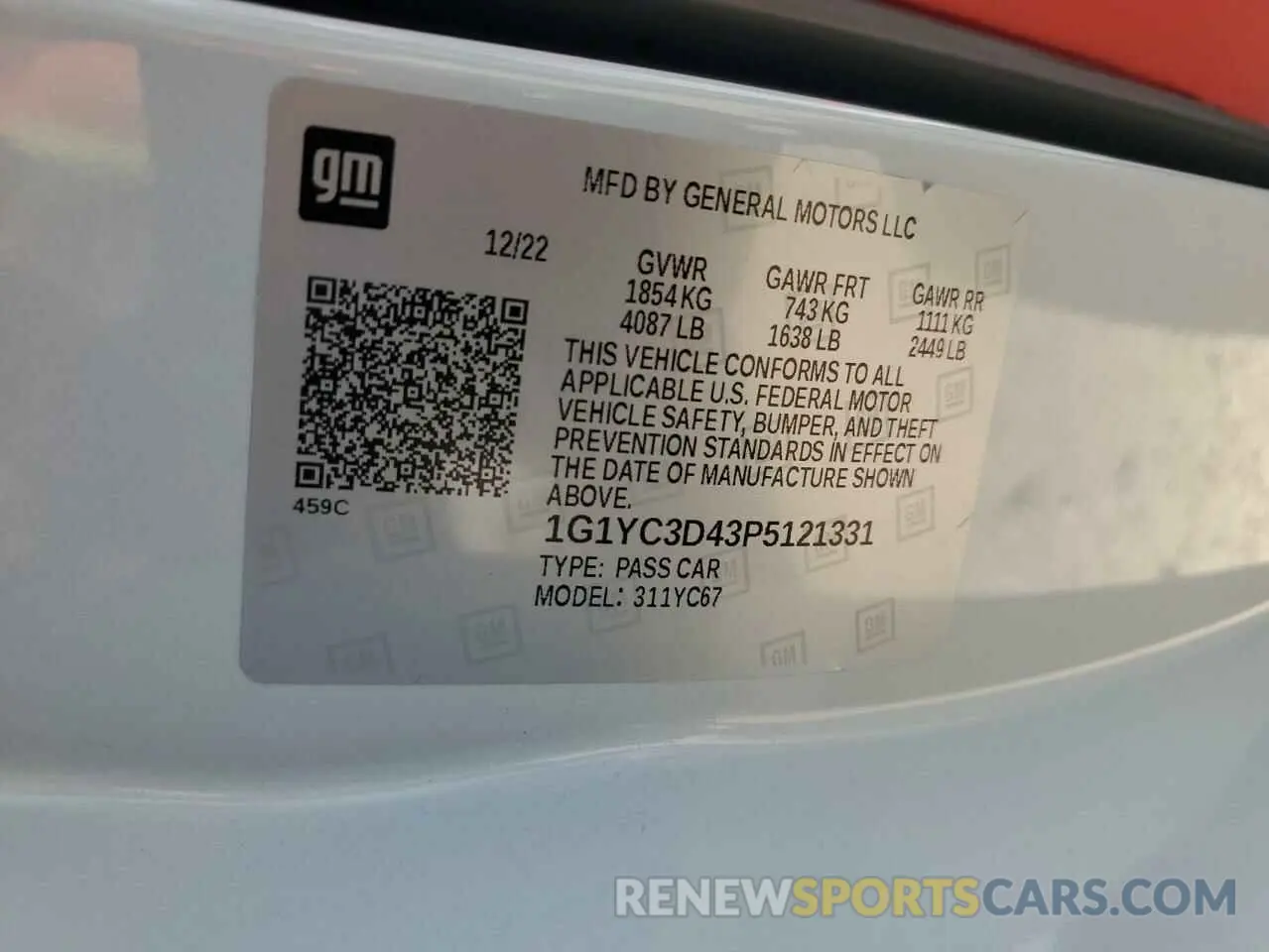 12 Фотография поврежденного автомобиля 1G1YC3D43P5121331 CHEVROLET CORVETTE 2023