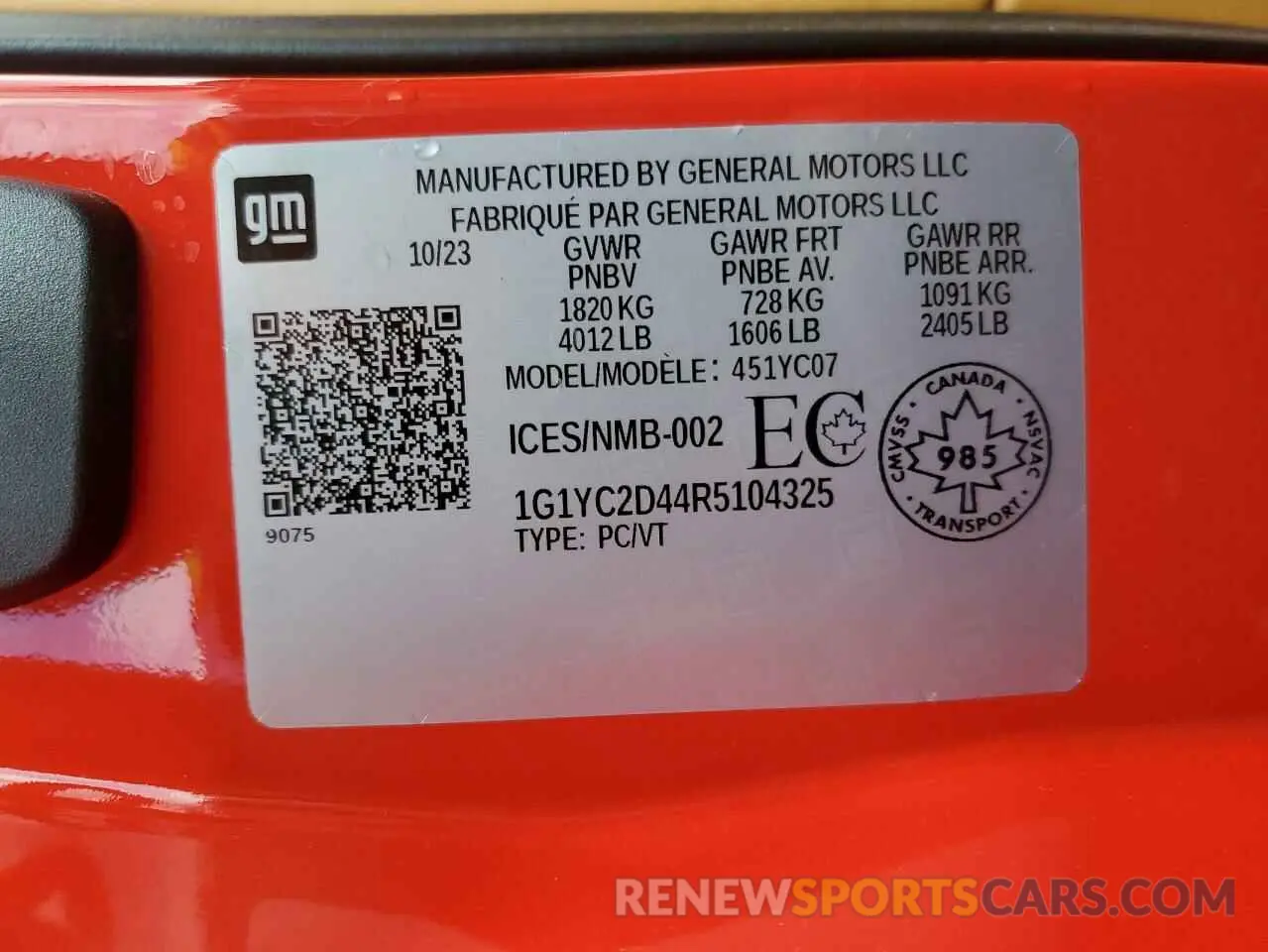 13 Фотография поврежденного автомобиля 1G1YC2D44R5104325 CHEVROLET CORVETTE 2024