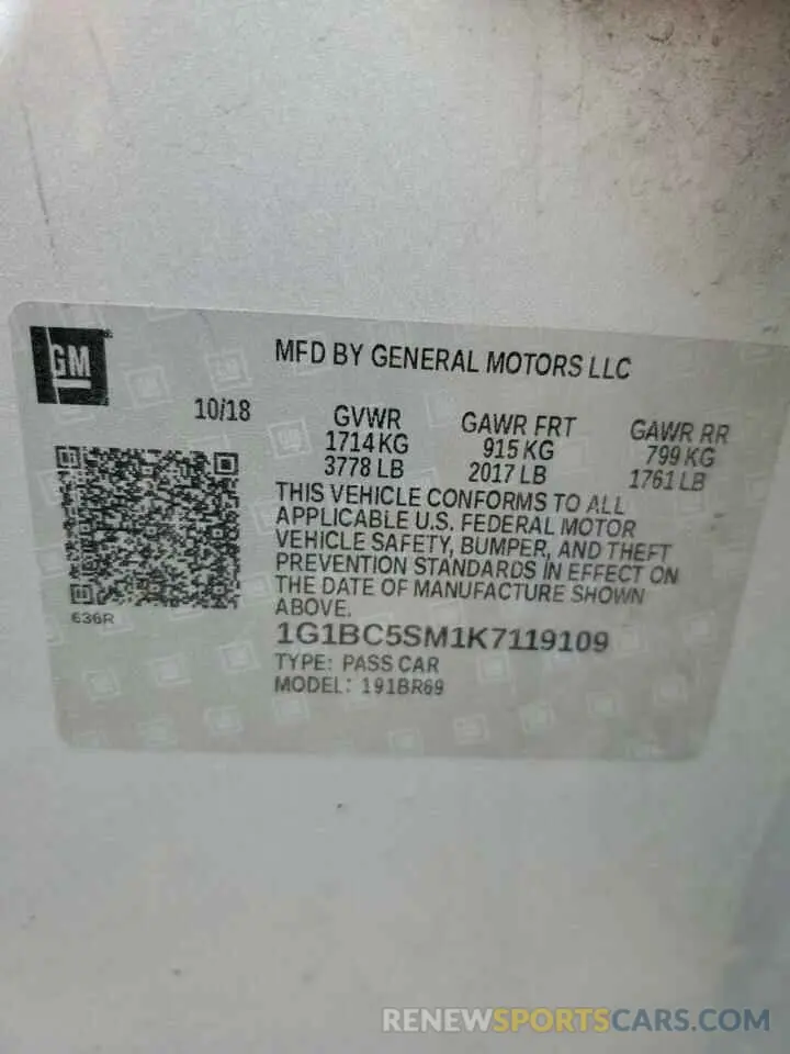 12 Photograph of a damaged car 1G1BC5SM1K7119109 CHEVROLET CRUZE 2019