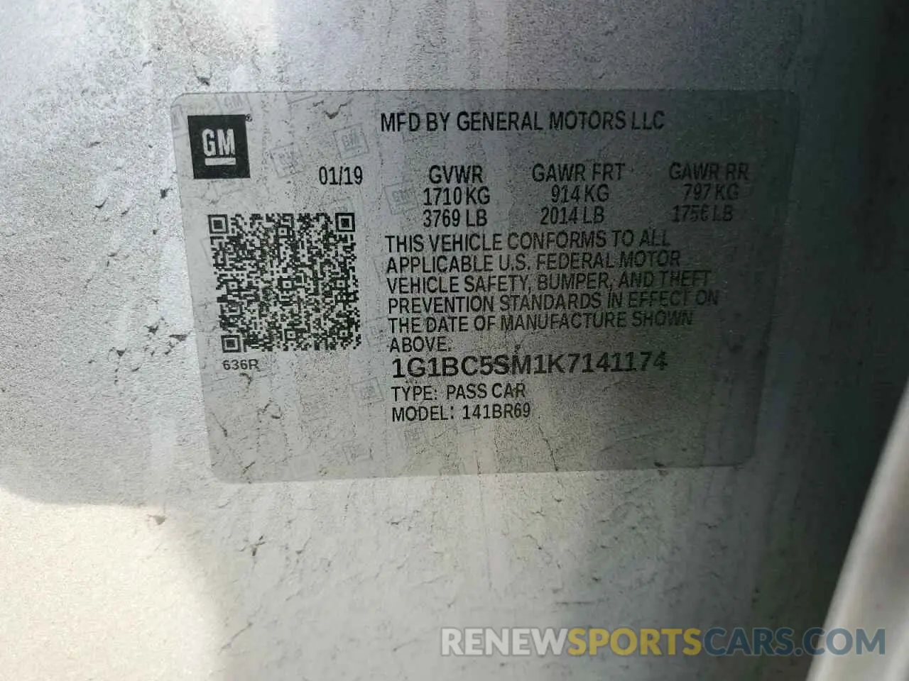 14 Photograph of a damaged car 1G1BC5SM1K7141174 CHEVROLET CRUZE 2019