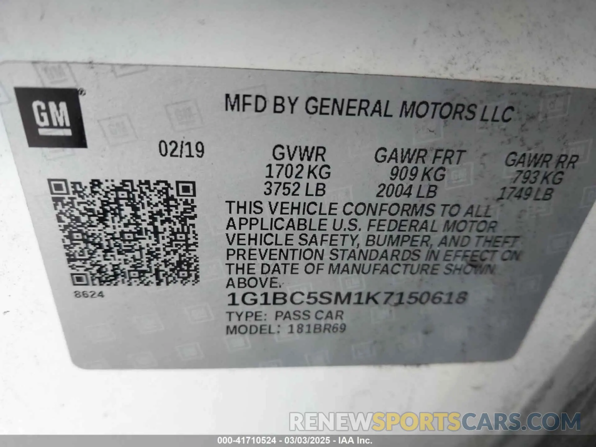 9 Photograph of a damaged car 1G1BC5SM1K7150618 CHEVROLET CRUZE 2019