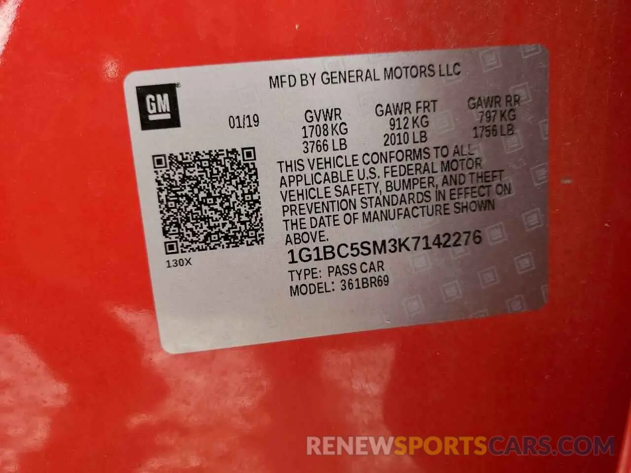 13 Photograph of a damaged car 1G1BC5SM3K7142276 CHEVROLET CRUZE 2019