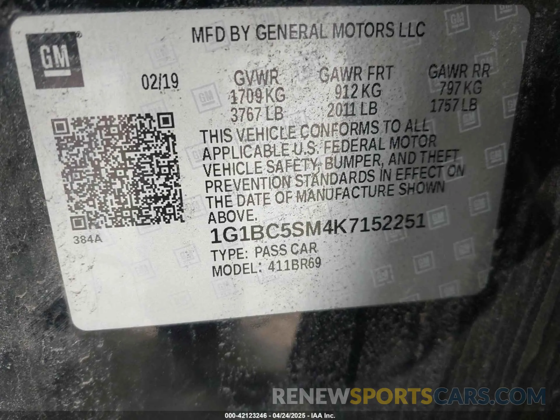 9 Photograph of a damaged car 1G1BC5SM4K7152251 CHEVROLET CRUZE 2019