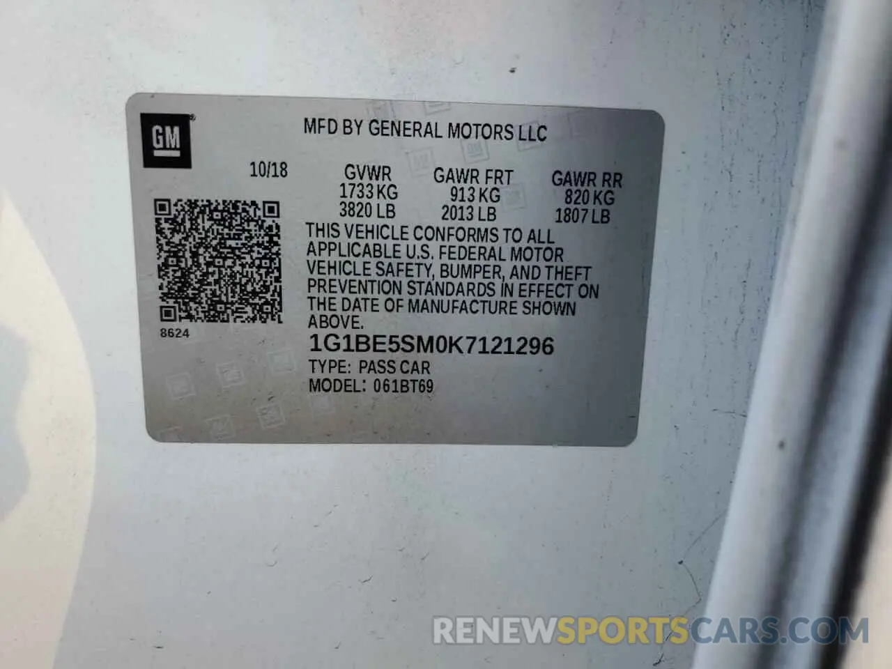 14 Photograph of a damaged car 1G1BE5SM0K7121296 CHEVROLET CRUZE 2019