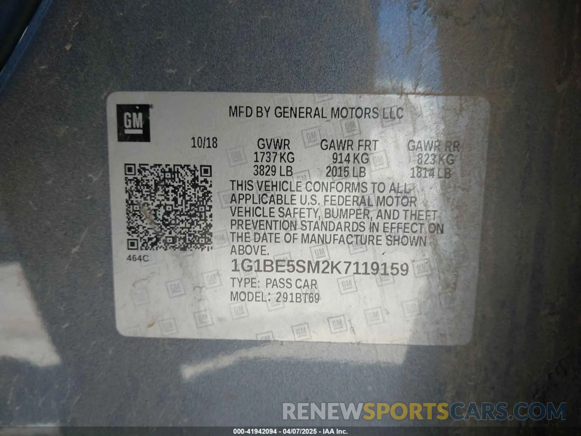 9 Photograph of a damaged car 1G1BE5SM2K7119159 CHEVROLET CRUZE 2019