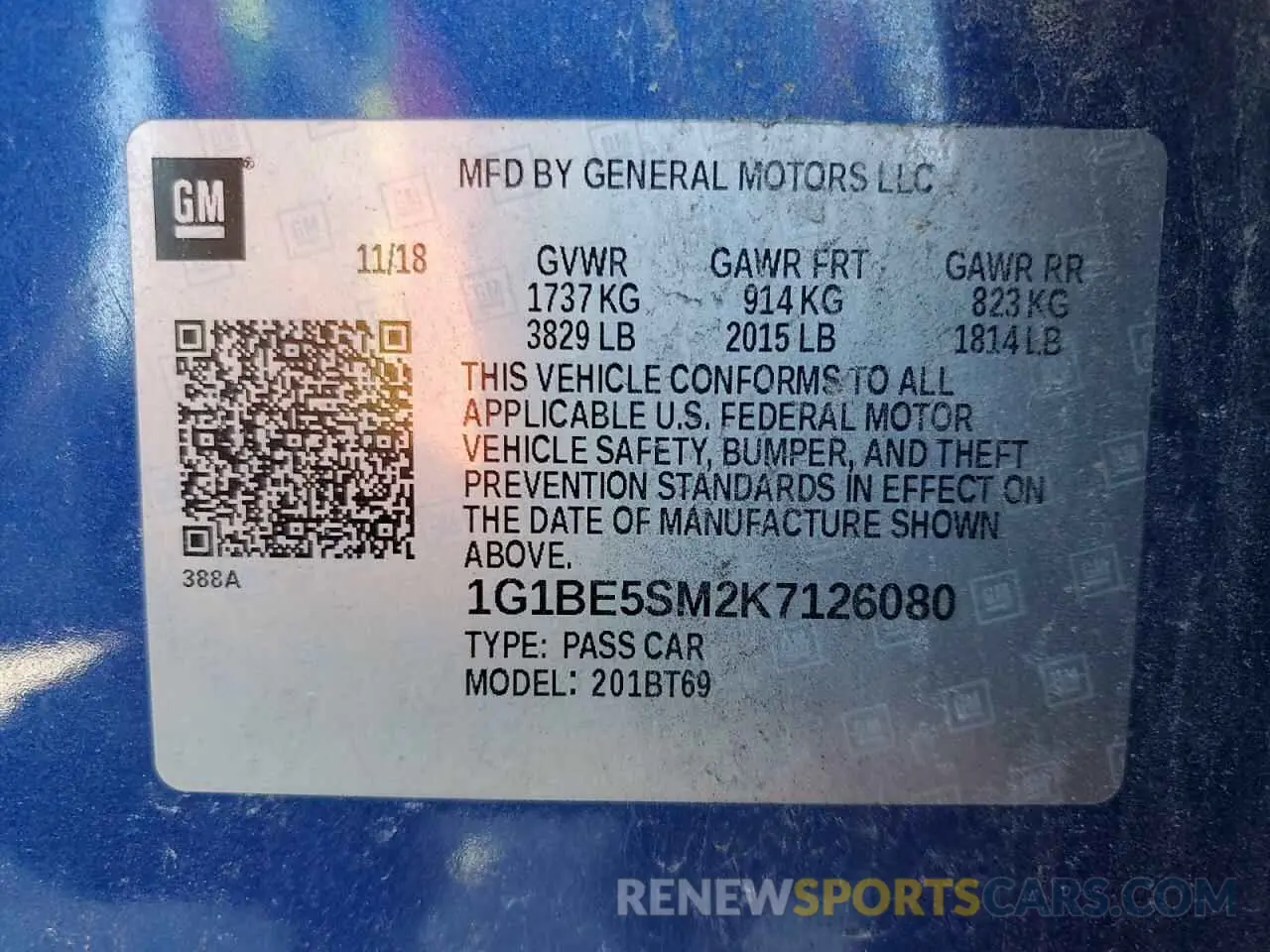 12 Photograph of a damaged car 1G1BE5SM2K7126080 CHEVROLET CRUZE 2019