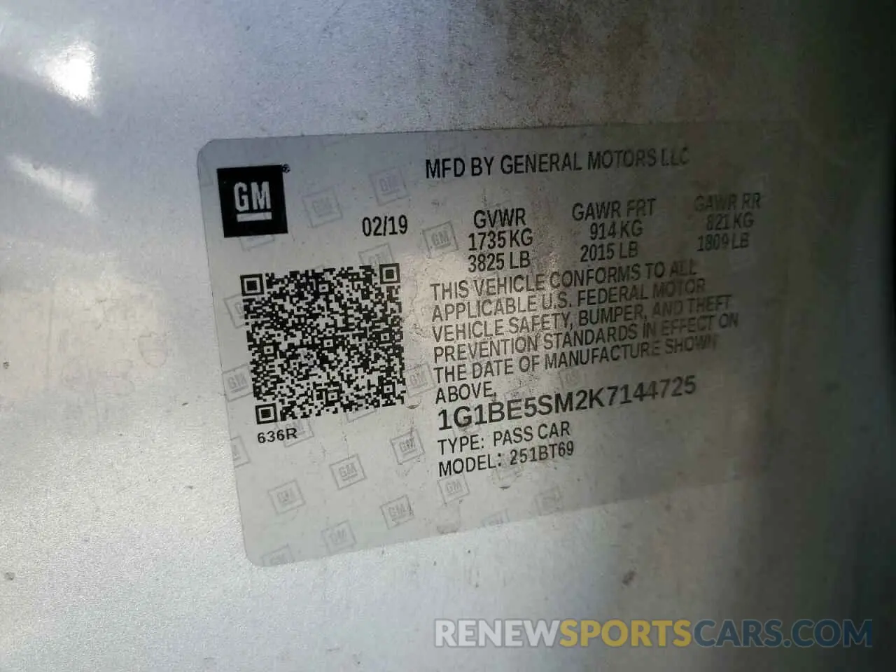 12 Фотография поврежденного автомобиля 1G1BE5SM2K7144725 CHEVROLET CRUZE 2019