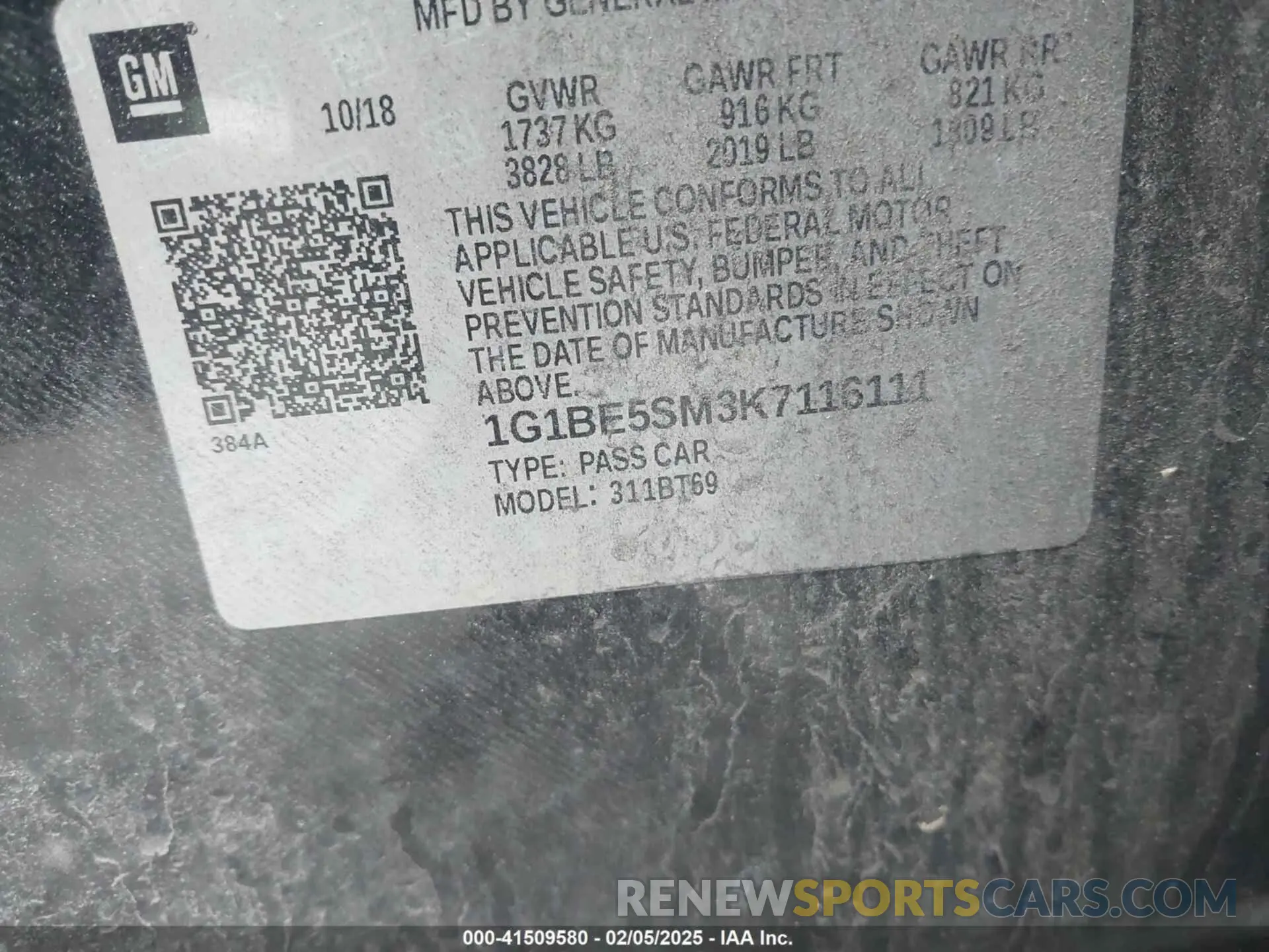 9 Photograph of a damaged car 1G1BE5SM3K7116111 CHEVROLET CRUZE 2019