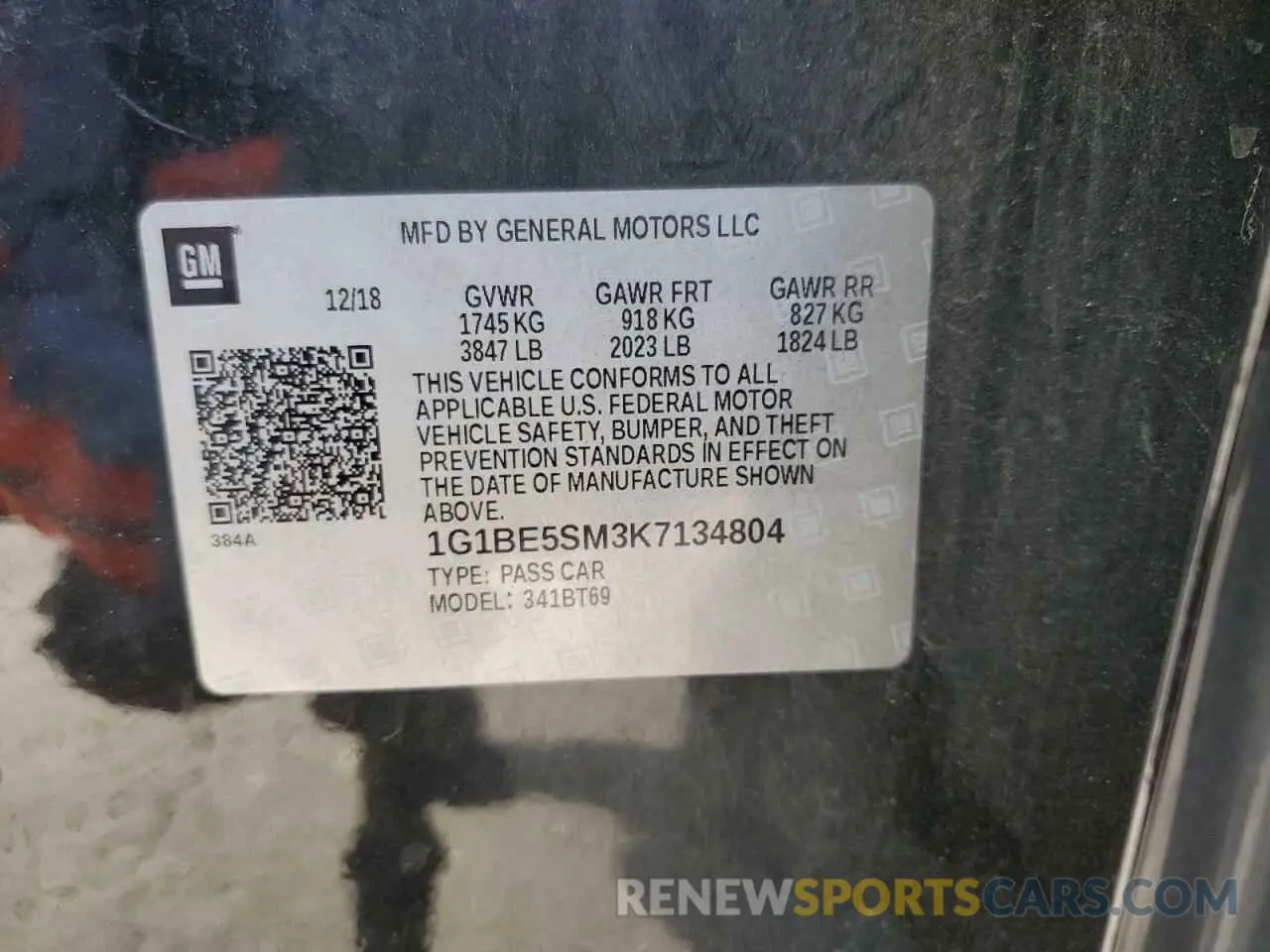 14 Photograph of a damaged car 1G1BE5SM3K7134804 CHEVROLET CRUZE 2019