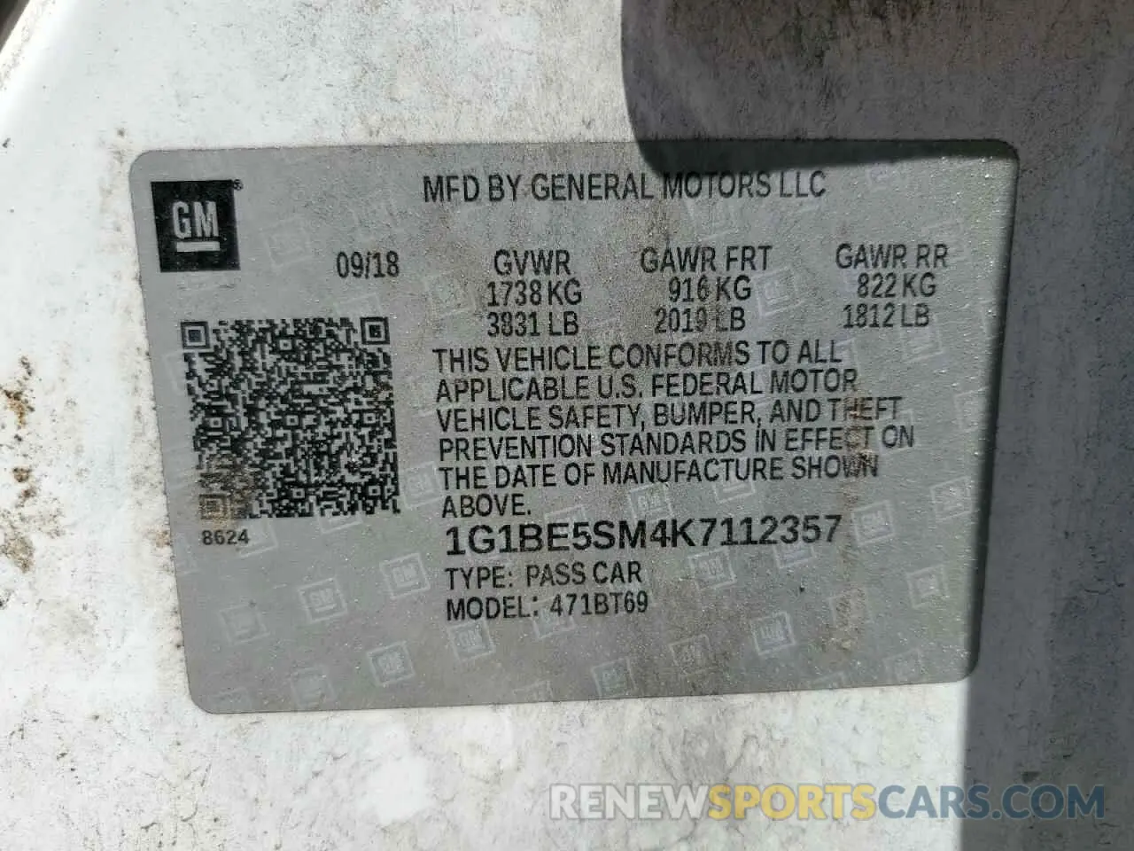 12 Photograph of a damaged car 1G1BE5SM4K7112357 CHEVROLET CRUZE 2019