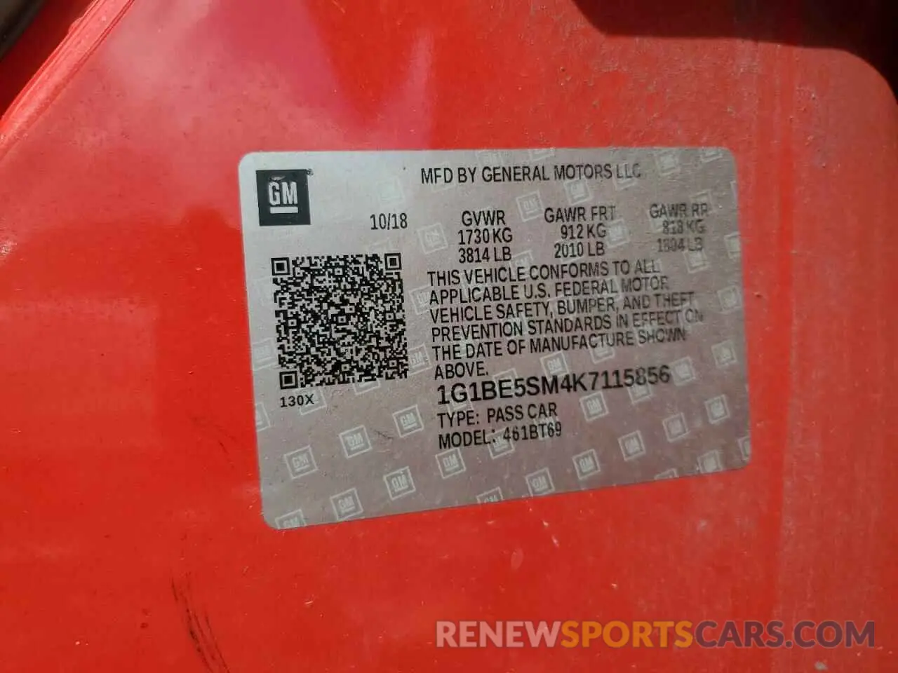 12 Photograph of a damaged car 1G1BE5SM4K7115856 CHEVROLET CRUZE 2019