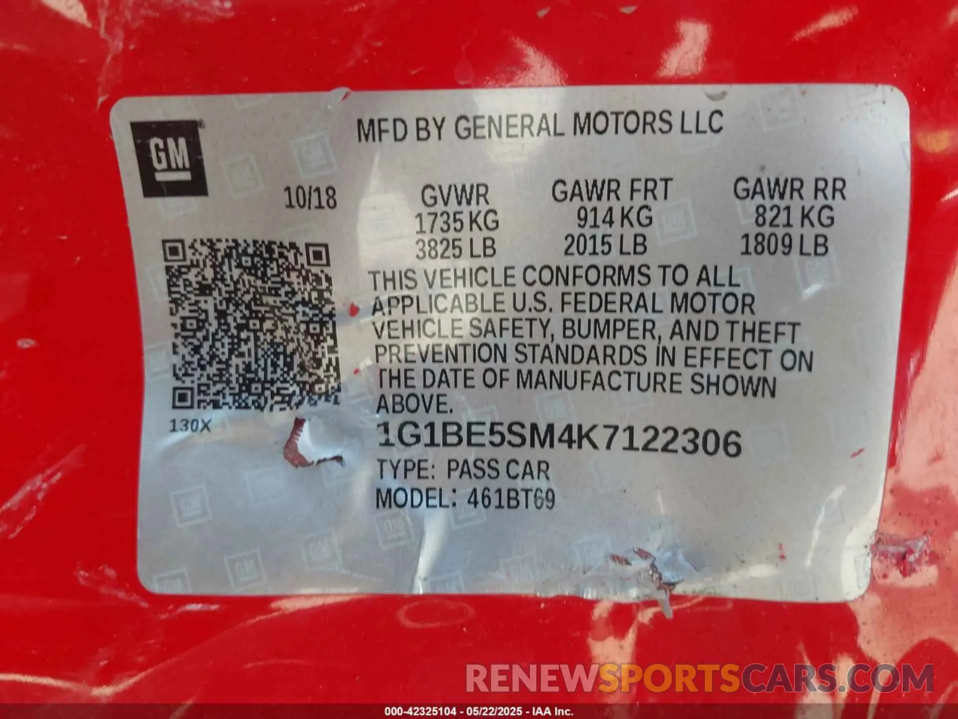 9 Photograph of a damaged car 1G1BE5SM4K7122306 CHEVROLET CRUZE 2019