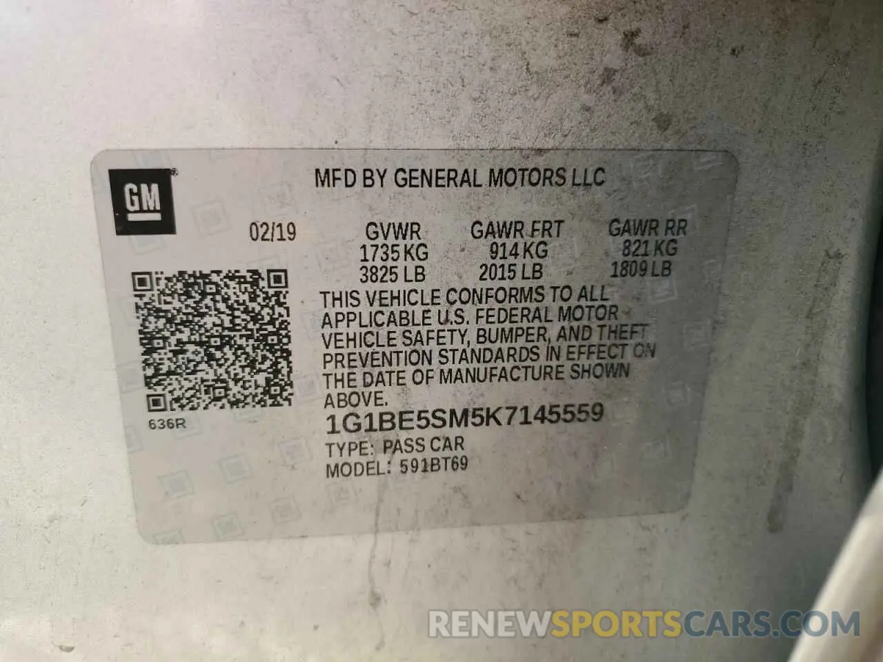 12 Photograph of a damaged car 1G1BE5SM5K7145559 CHEVROLET CRUZE 2019