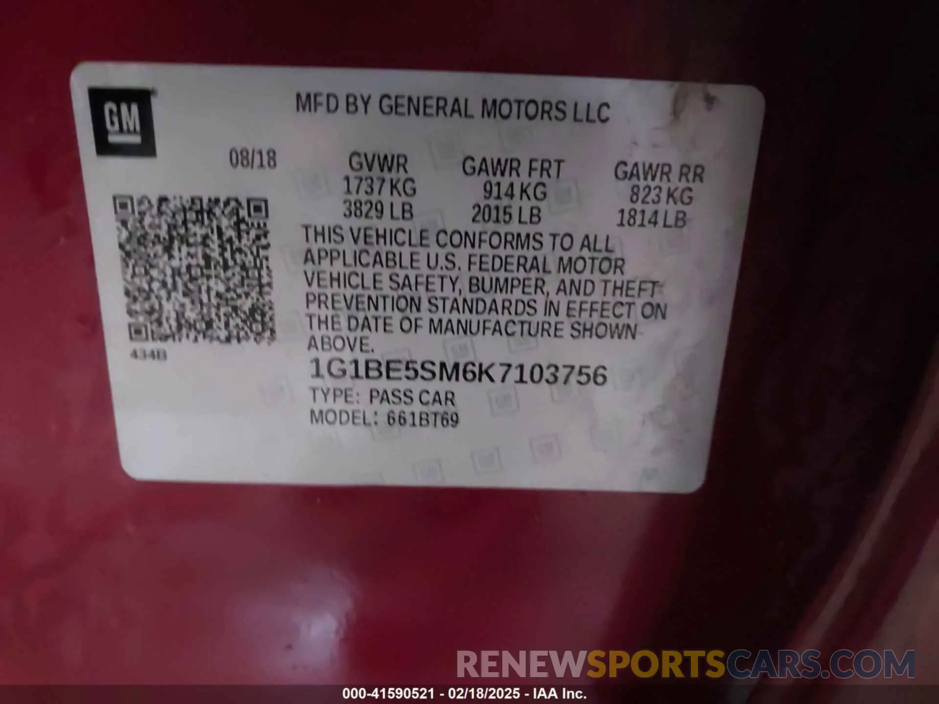 9 Photograph of a damaged car 1G1BE5SM6K7103756 CHEVROLET CRUZE 2019