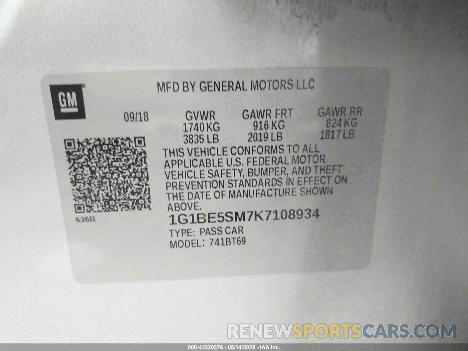 9 Photograph of a damaged car 1G1BE5SM7K7108934 CHEVROLET CRUZE 2019