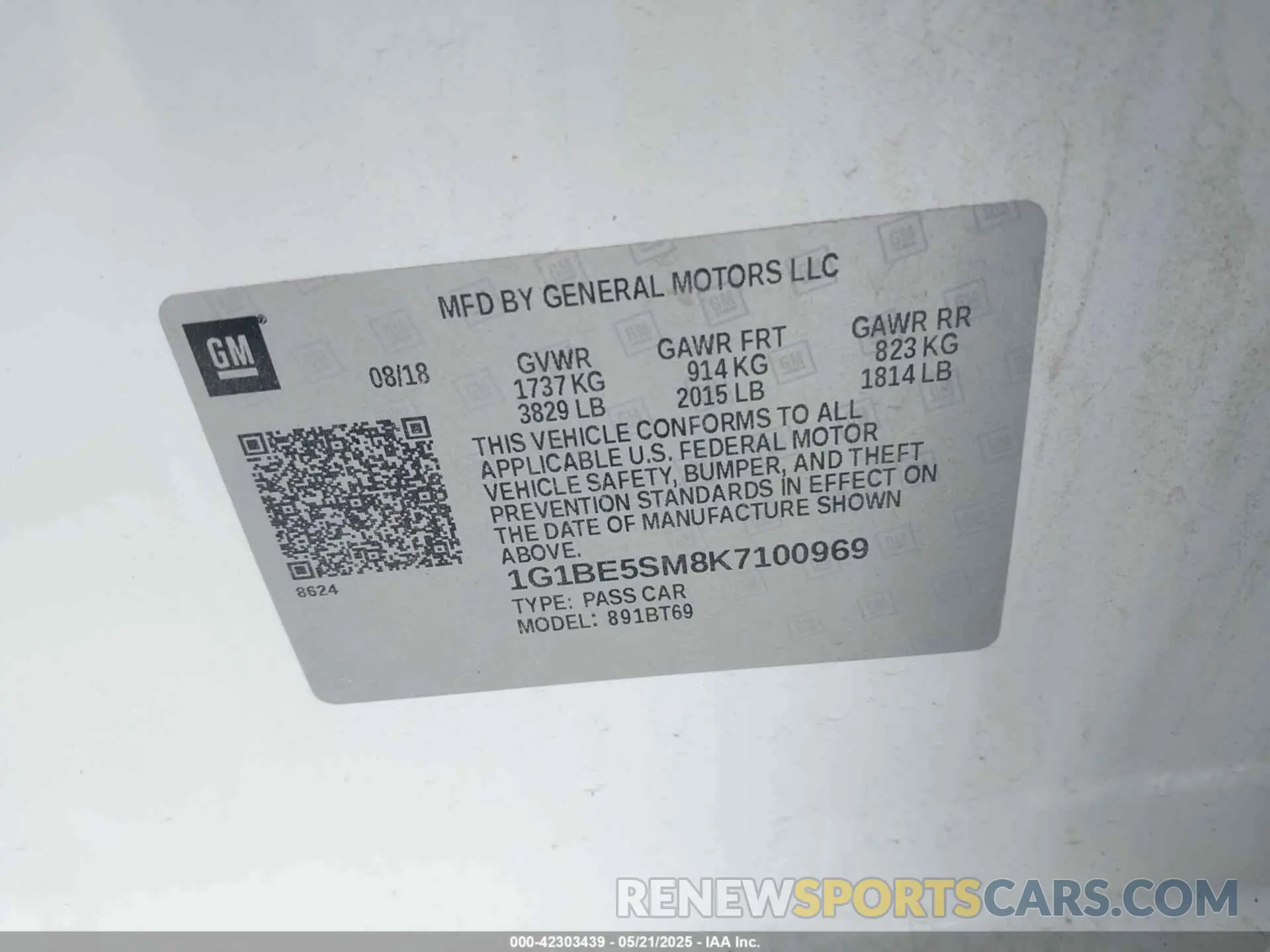 9 Фотография поврежденного автомобиля 1G1BE5SM8K7100969 CHEVROLET CRUZE 2019