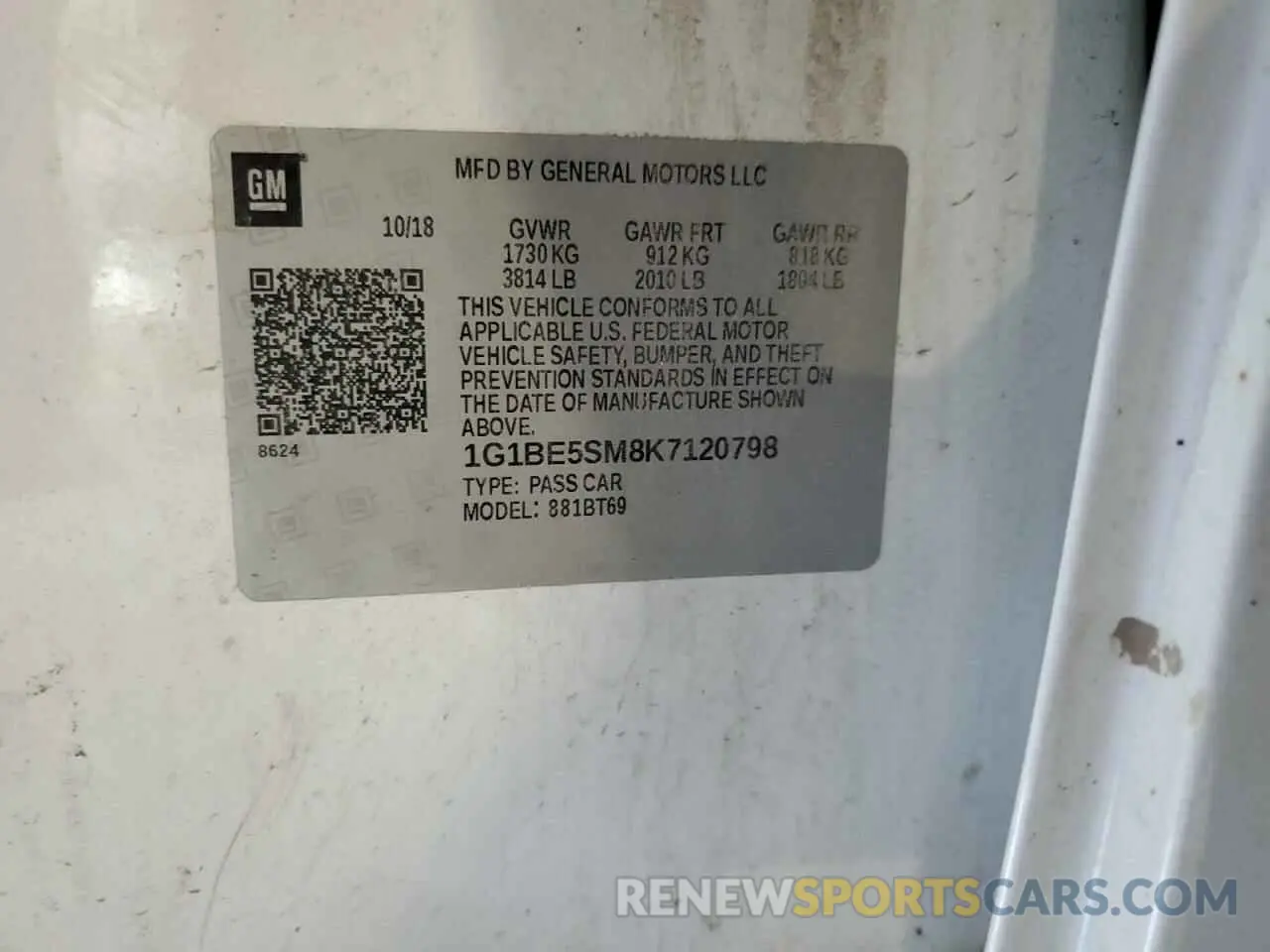 12 Photograph of a damaged car 1G1BE5SM8K7120798 CHEVROLET CRUZE 2019