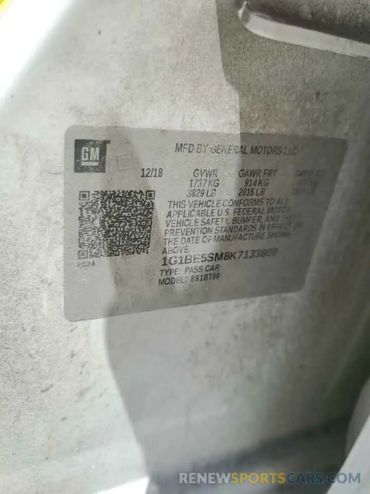 12 Photograph of a damaged car 1G1BE5SM8K7133809 CHEVROLET CRUZE 2019