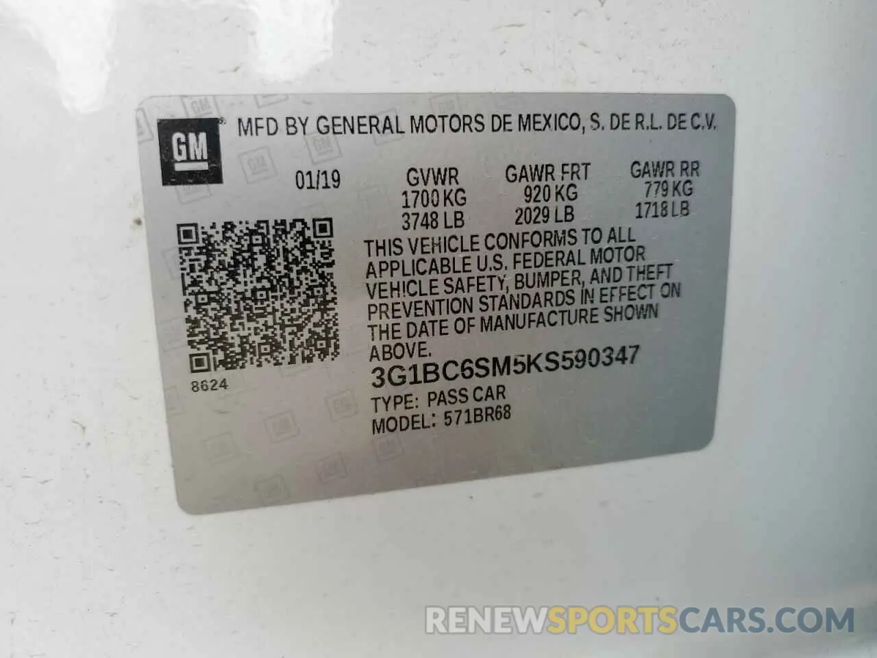 14 Фотография поврежденного автомобиля 3G1BC6SM5KS590347 CHEVROLET CRUZE 2019