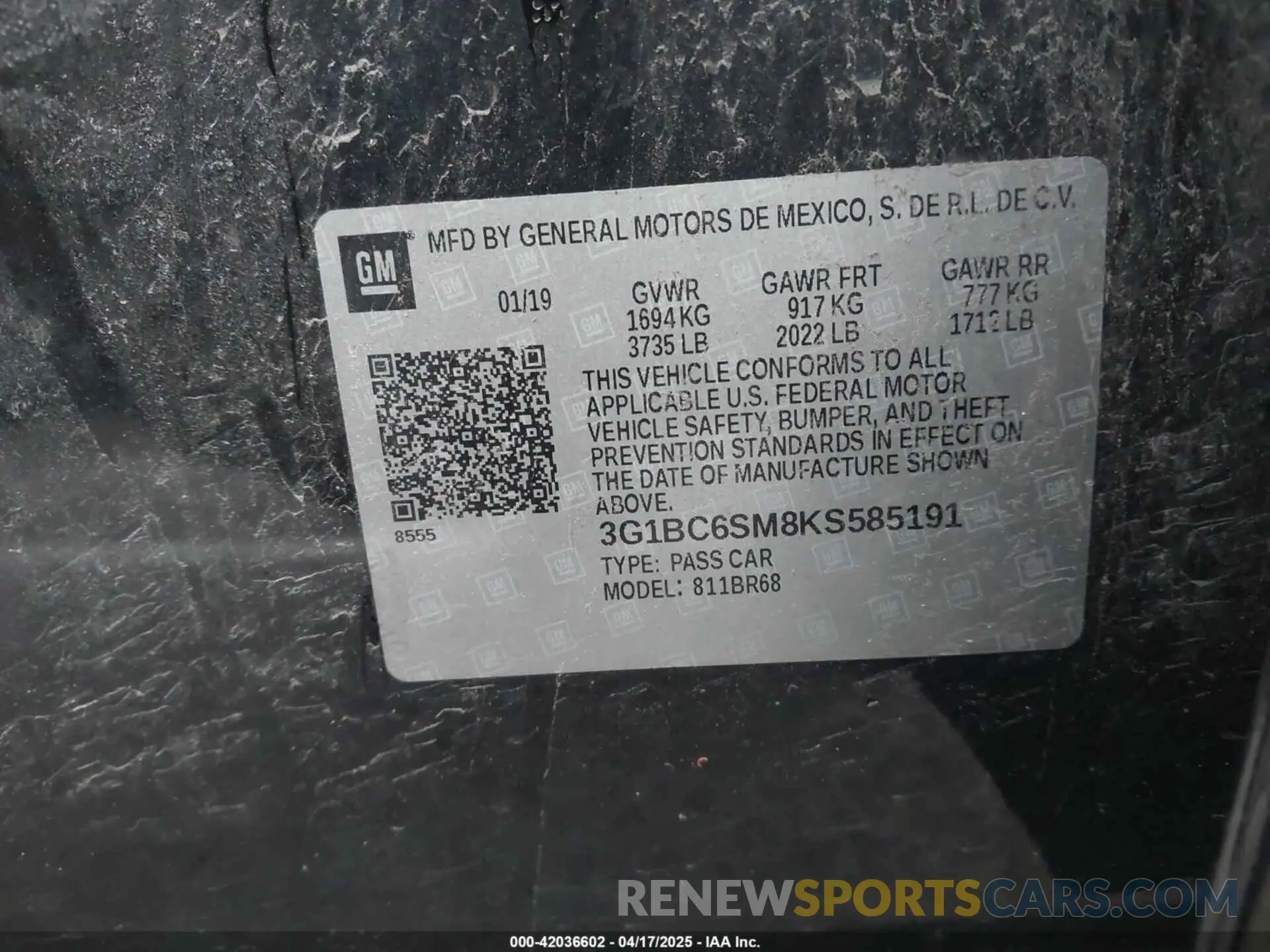 9 Photograph of a damaged car 3G1BC6SM8KS585191 CHEVROLET CRUZE 2019