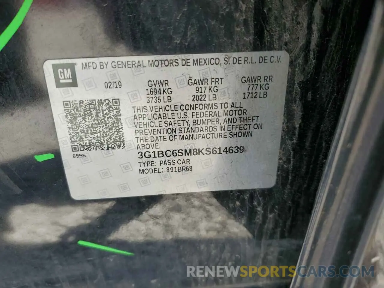 12 Фотография поврежденного автомобиля 3G1BC6SM8KS614639 CHEVROLET CRUZE 2019
