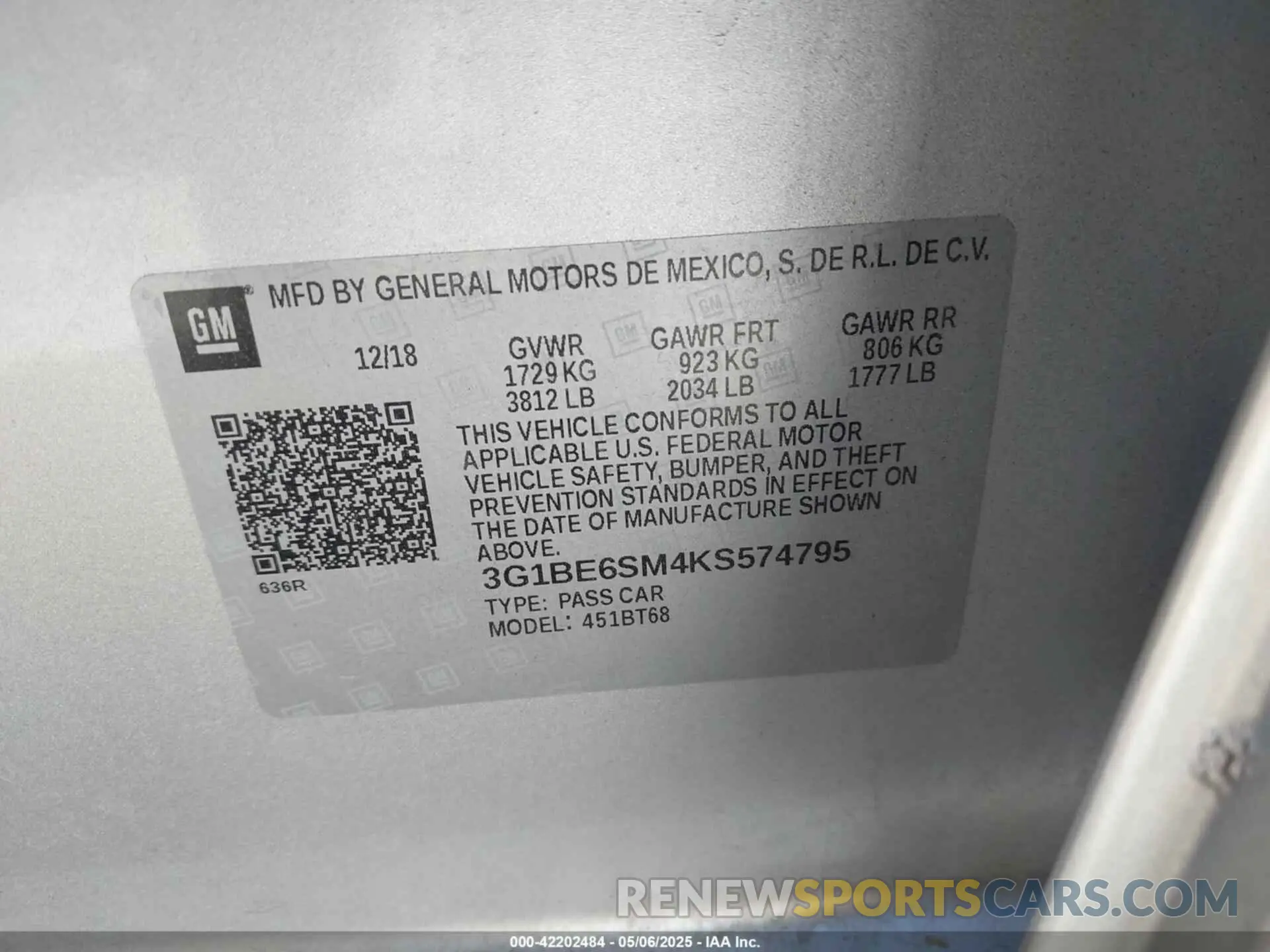 9 Фотография поврежденного автомобиля 3G1BE6SM4Ks574795 CHEVROLET CRUZE 2019