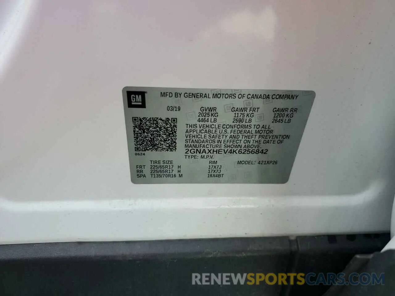 15 Photograph of a damaged car 2GNAXHEV4K6256842 CHEVROLET EQUINOX 2019