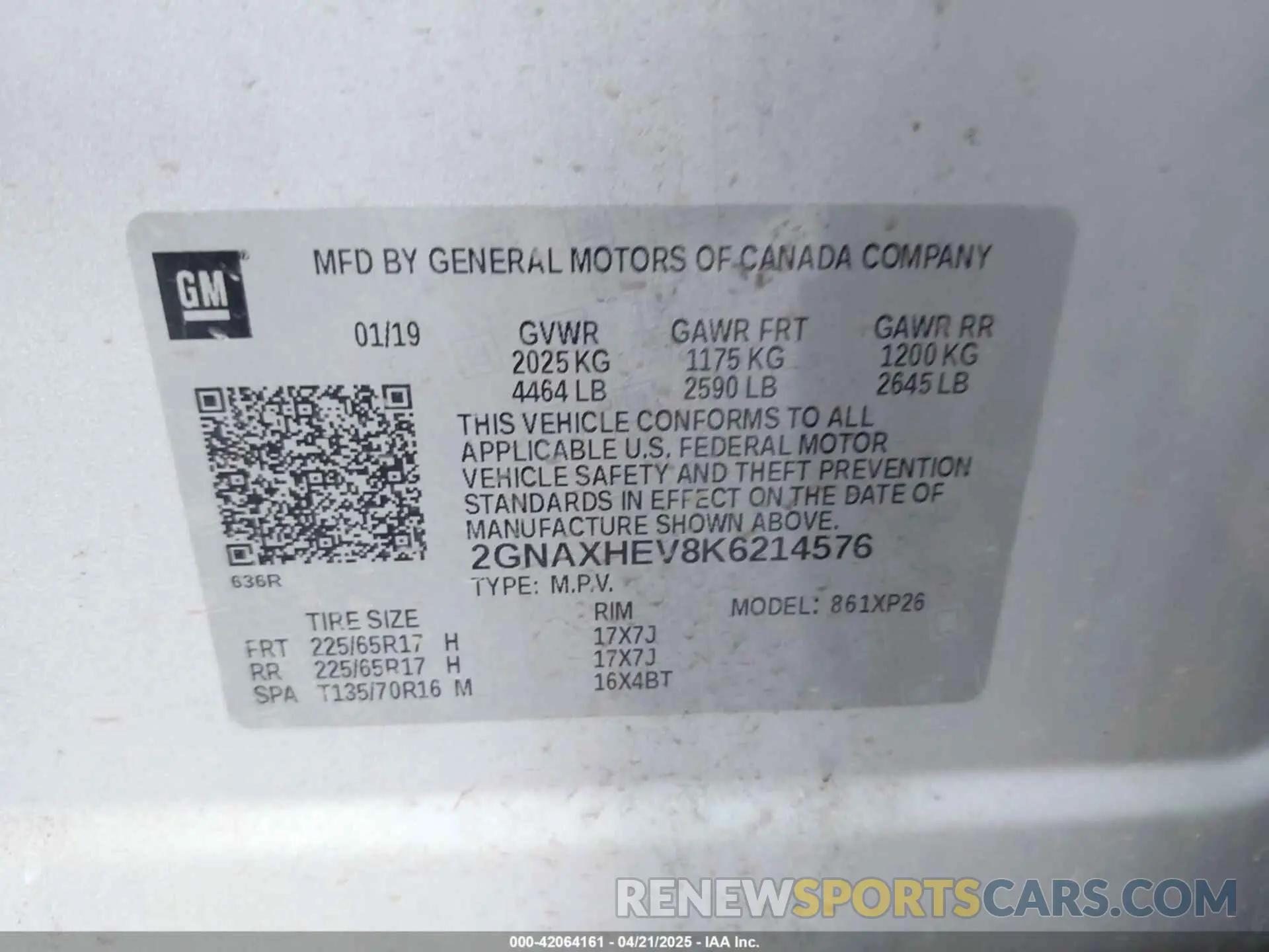 9 Фотография поврежденного автомобиля 2GNAXHEV8K6214576 CHEVROLET EQUINOX 2019
