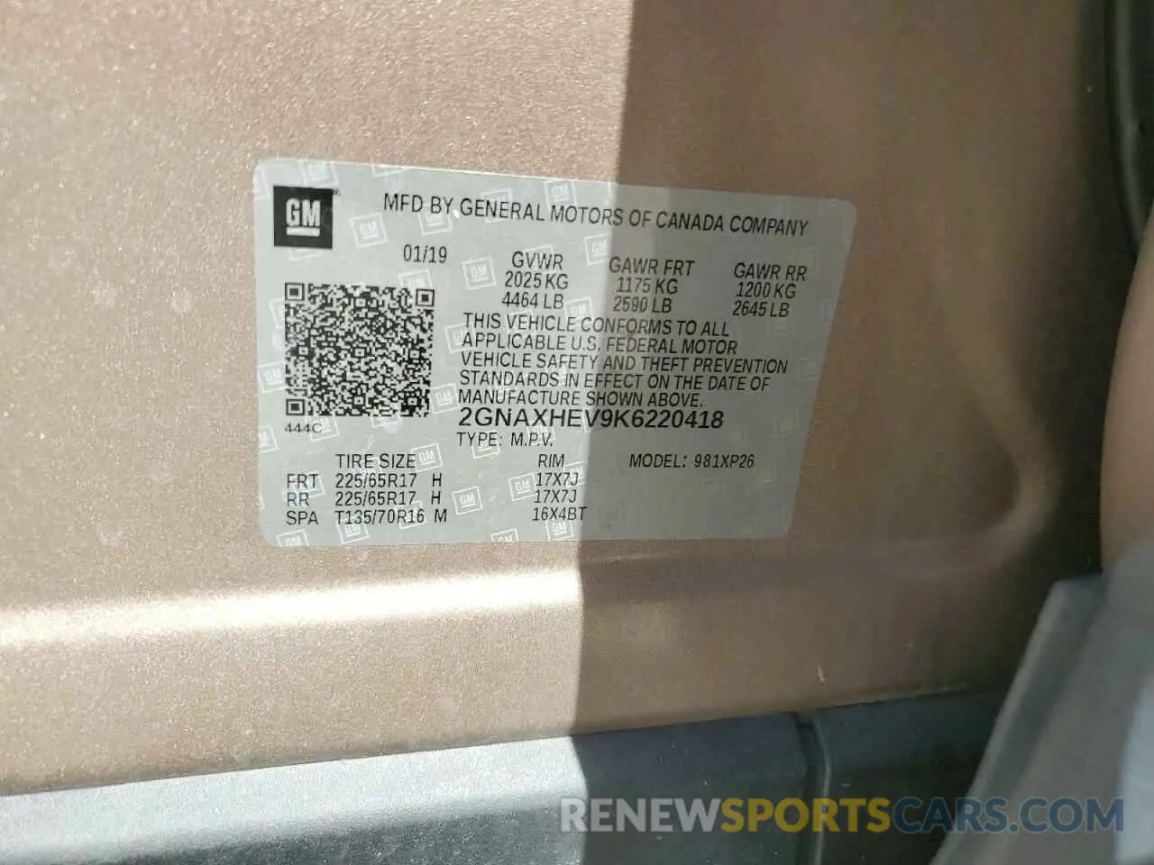 15 Photograph of a damaged car 2GNAXHEV9K6220418 CHEVROLET EQUINOX 2019
