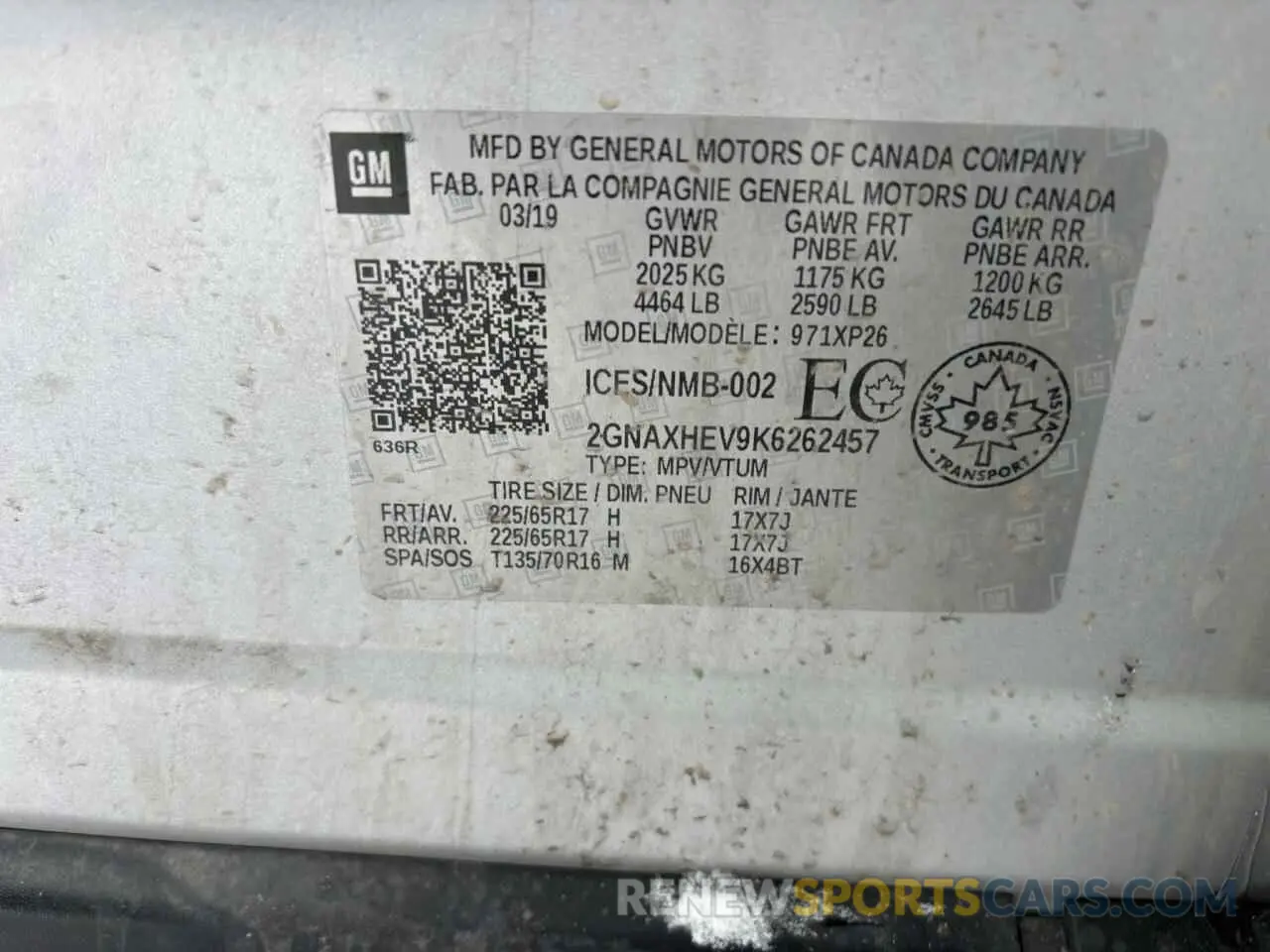11 Photograph of a damaged car 2GNAXHEV9K6262457 CHEVROLET EQUINOX 2019