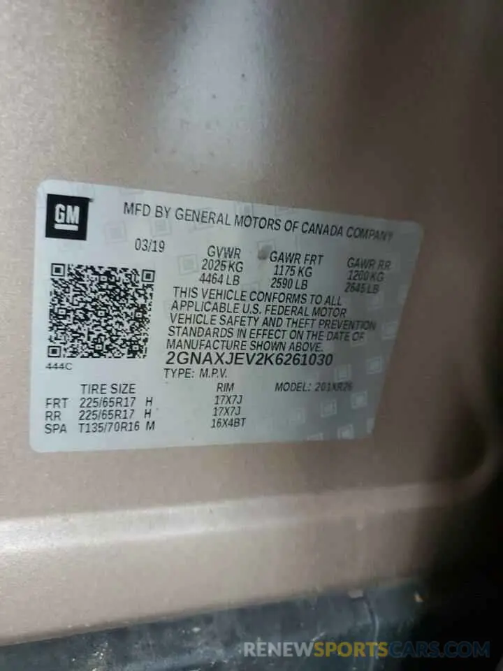 13 Photograph of a damaged car 2GNAXJEV2K6261030 CHEVROLET EQUINOX 2019