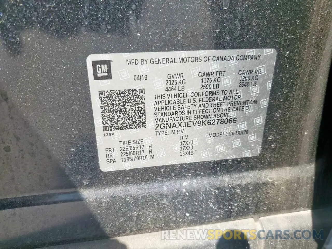 13 Photograph of a damaged car 2GNAXJEV9K6278066 CHEVROLET EQUINOX 2019