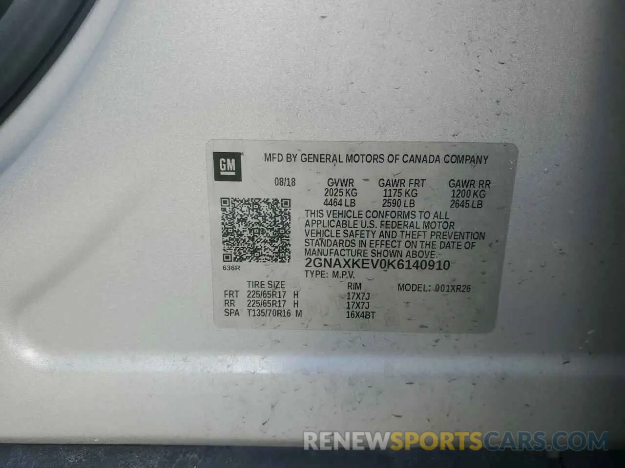 14 Photograph of a damaged car 2GNAXKEV0K6140910 CHEVROLET EQUINOX 2019