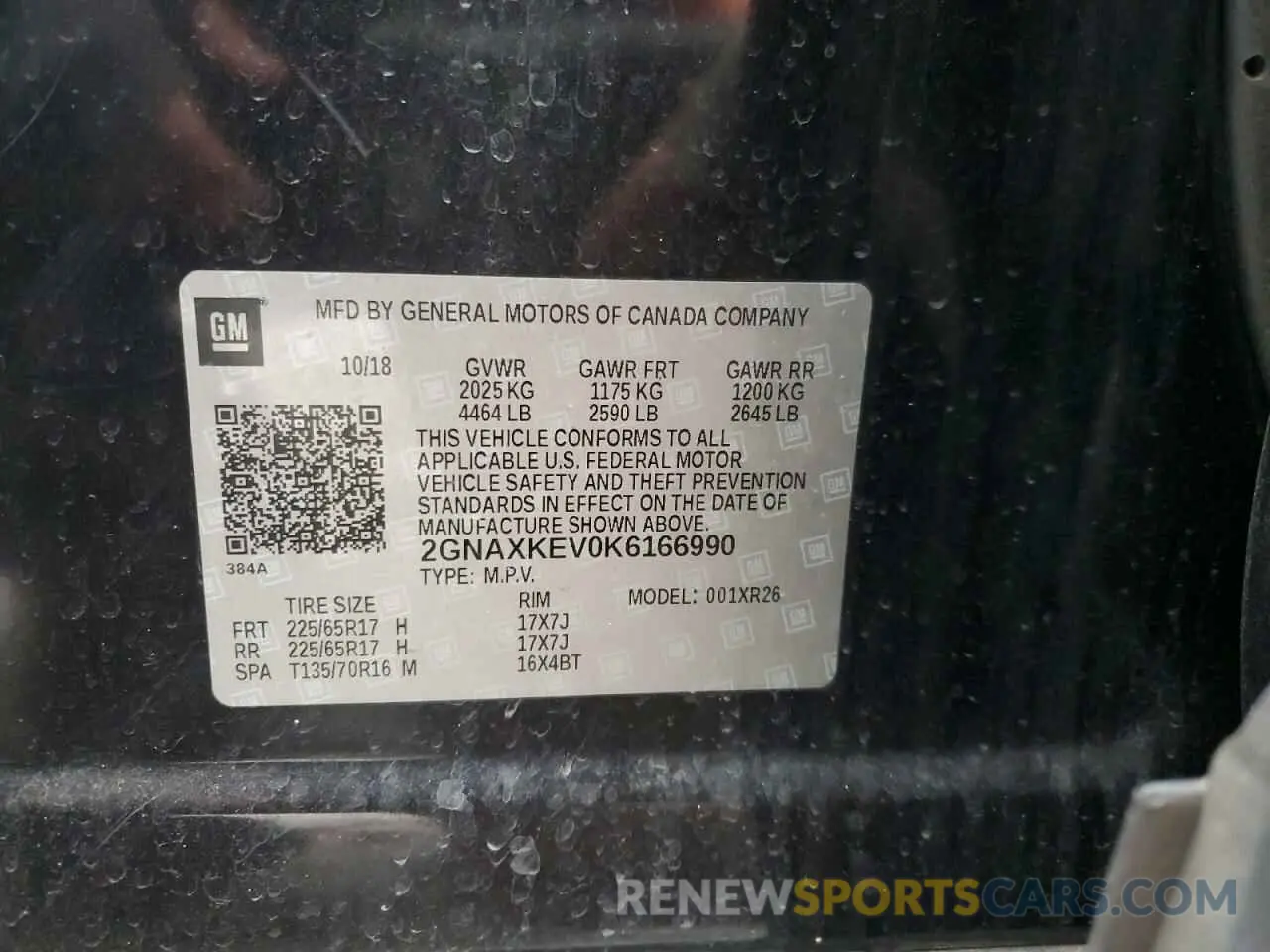 13 Photograph of a damaged car 2GNAXKEV0K6166990 CHEVROLET EQUINOX 2019