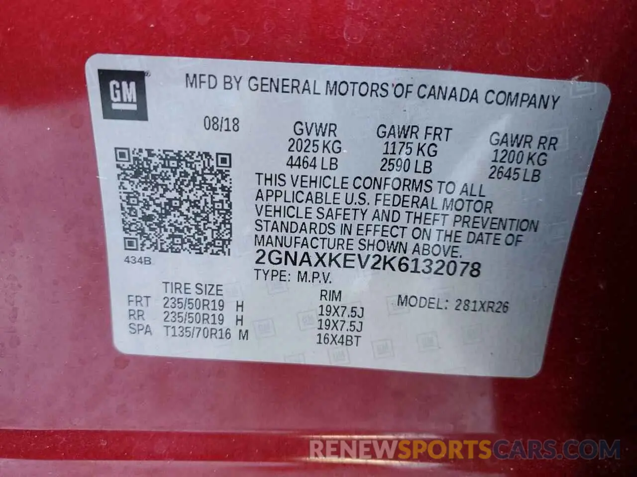 15 Photograph of a damaged car 2GNAXKEV2K6132078 CHEVROLET EQUINOX 2019