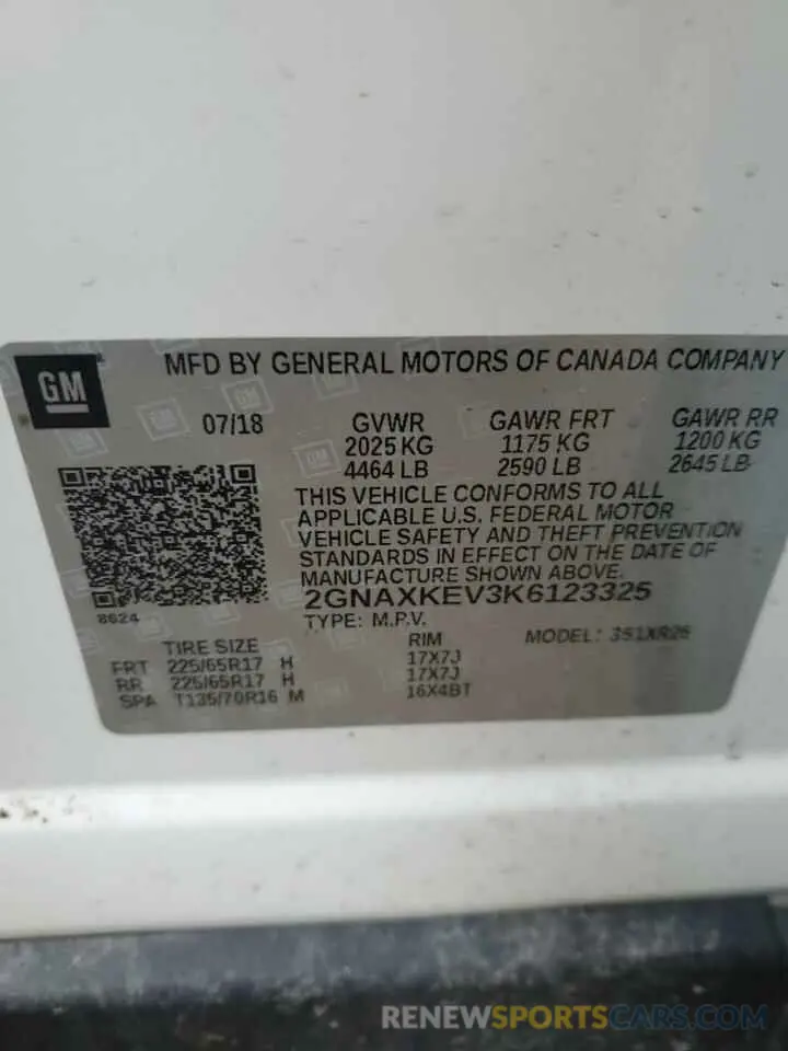 13 Фотография поврежденного автомобиля 2GNAXKEV3K6123325 CHEVROLET EQUINOX 2019
